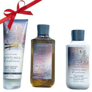 ❄️ NEW Bath & Body Works, Snowflakes & Cashmere Trio, Luxurious Body Care Set ❄️